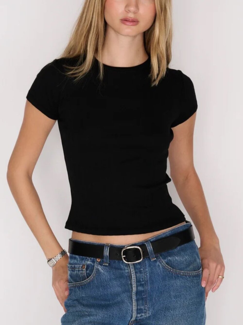 RLT Wide Ribbed Baby Tee in Black